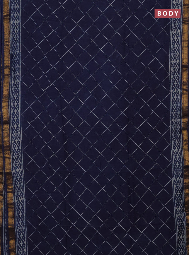 Navy Blue Chanderi Bagru Saree