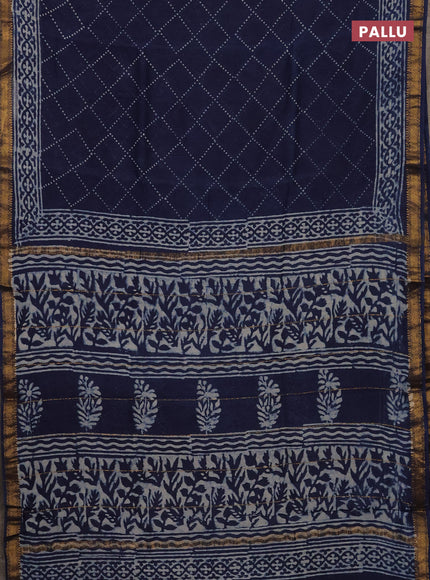 Navy Blue Chanderi Bagru Saree