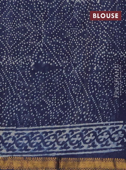 Navy Blue Chanderi Bagru Saree