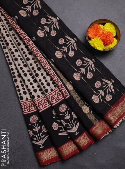 Beige & Black Chanderi Bagru Saree