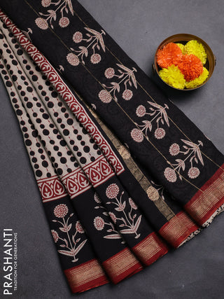 Beige & Black Chanderi Bagru Saree