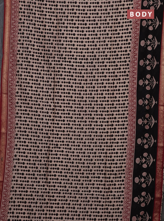 Beige & Black Chanderi Bagru Saree