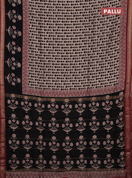 Beige & Black Chanderi Bagru Saree