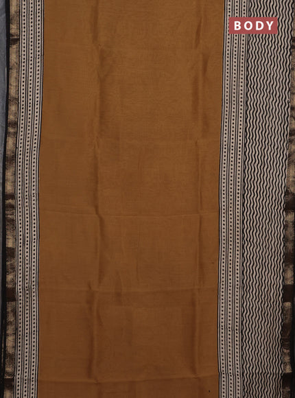 Mustard Yellow & Black Chanderi Bagru Saree