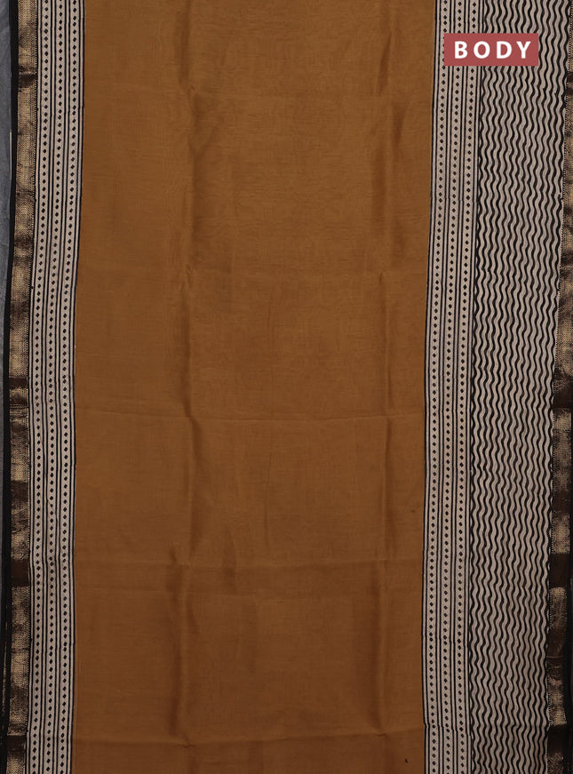 Mustard Yellow & Black Chanderi Bagru Saree