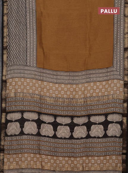 Mustard Yellow & Black Chanderi Bagru Saree