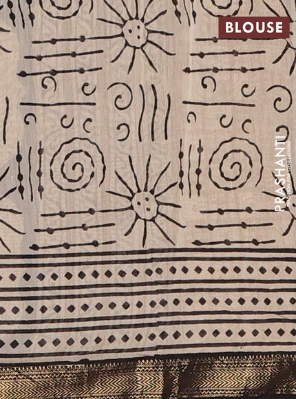 Mustard Yellow & Black Chanderi Bagru Saree