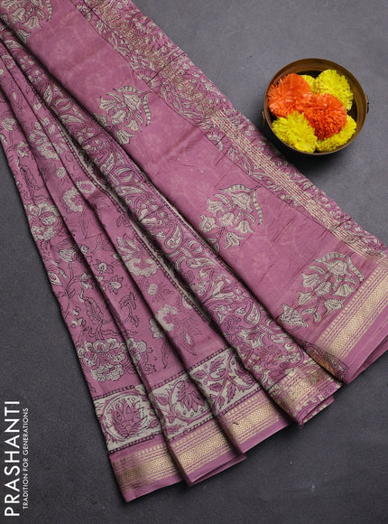 Mauve Pink Chanderi Bagru Saree