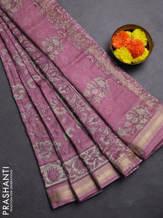 Mauve Pink Chanderi Bagru Saree