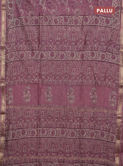Mauve Pink Chanderi Bagru Saree