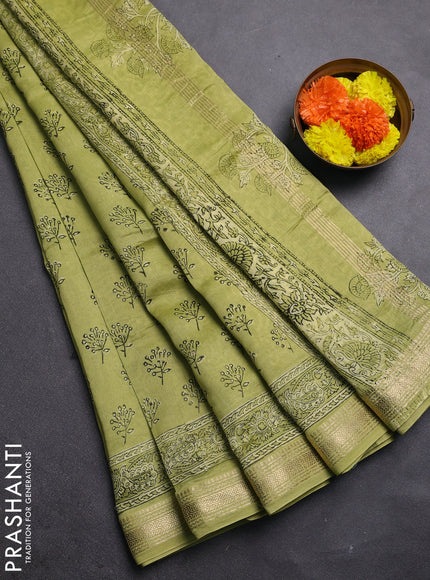 Pista Green Chanderi Bagru Saree