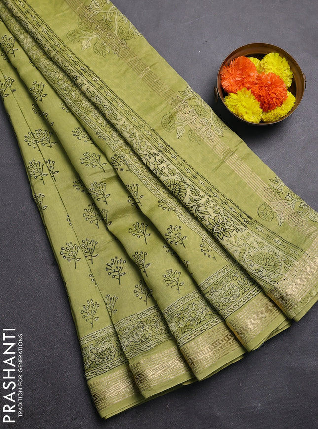 Pista Green Chanderi Bagru Saree