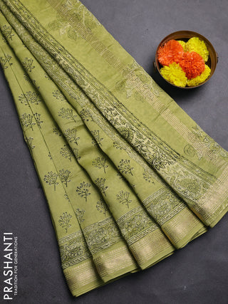 Pista Green Chanderi Bagru Saree