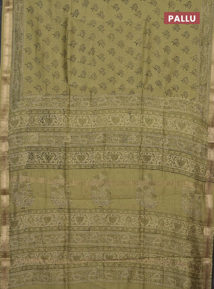 Pista Green Chanderi Bagru Saree