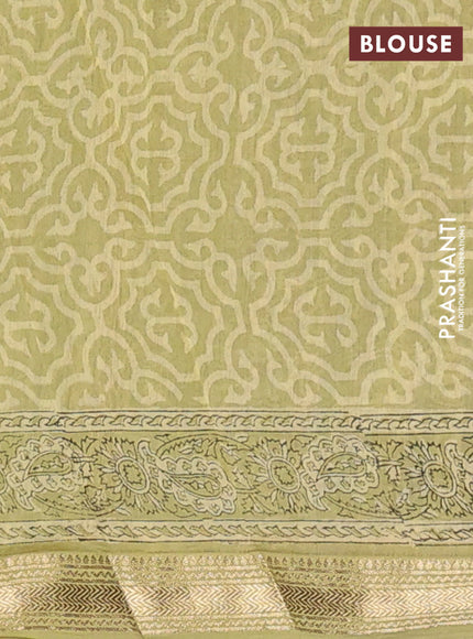 Pista Green Chanderi Bagru Saree