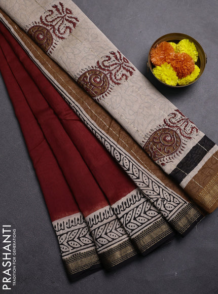 Maroon & Beige Chanderi Bagru Saree