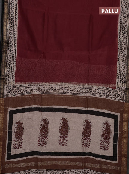Maroon & Beige Chanderi Bagru Saree