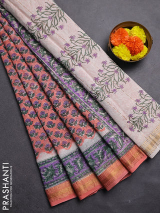 Peach & Purple Chanderi Bagru Saree