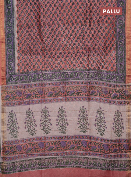 Peach & Purple Chanderi Bagru Saree