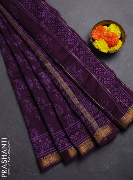 Purple Chanderi Bagru Saree