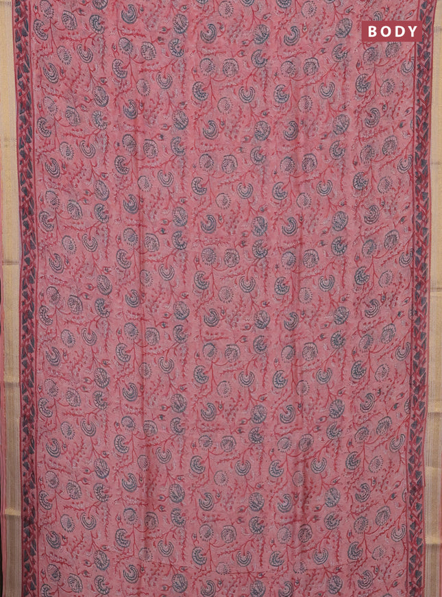 Peach Pink Chanderi Bagru Saree