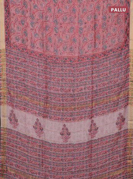 Peach Pink Chanderi Bagru Saree