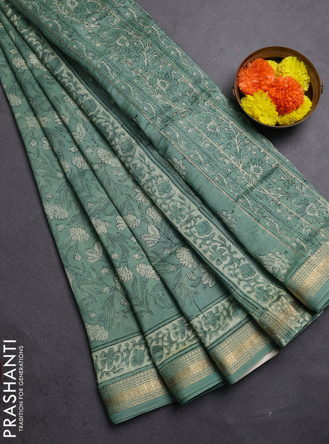 Pastel Green Chanderi Bagru Saree