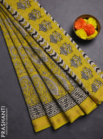 Yellow Chanderi Bagru Saree