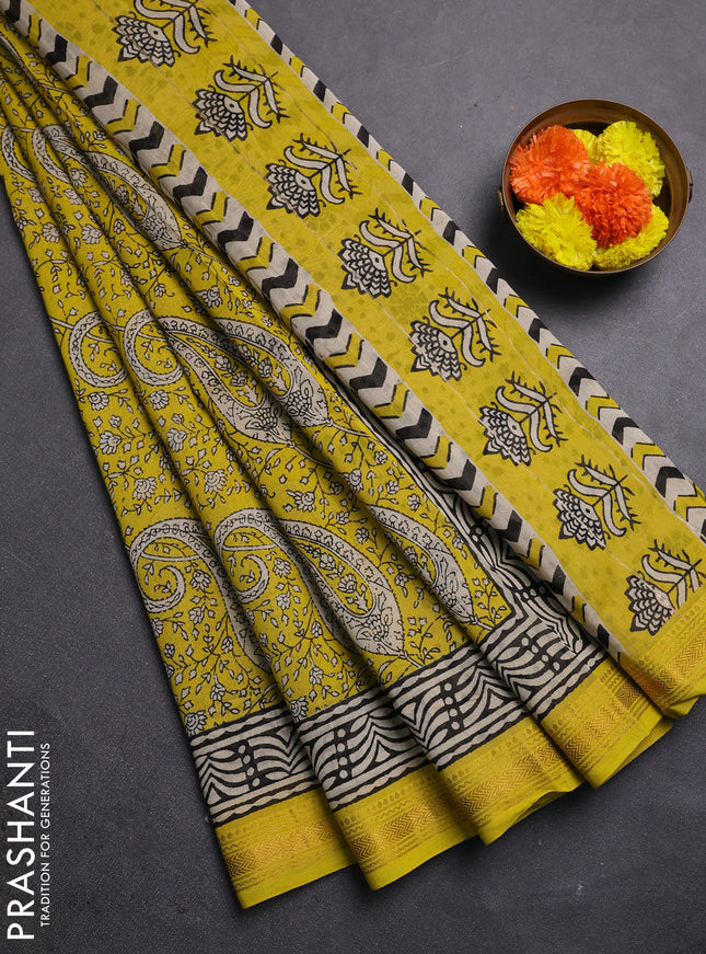Yellow Chanderi Bagru Saree