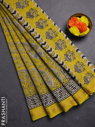 Yellow Chanderi Bagru Saree