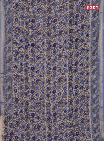 Off White & Blue Chanderi Bagru Saree