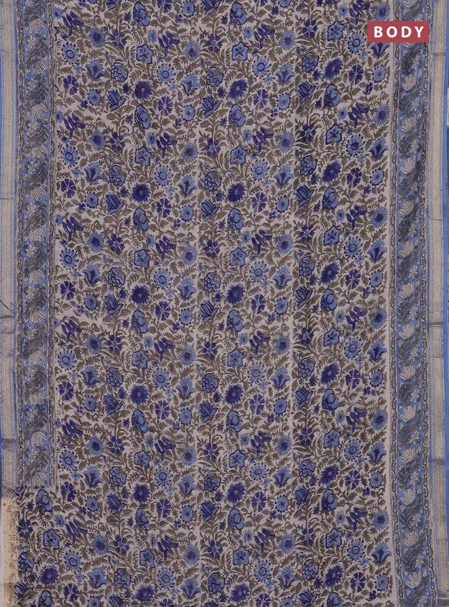 Off White & Blue Chanderi Bagru Saree