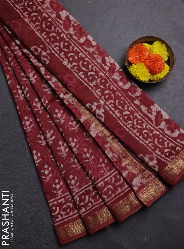 Brown Chanderi Bagru Saree