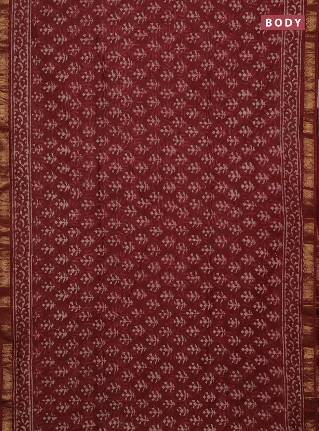 Brown Chanderi Bagru Saree