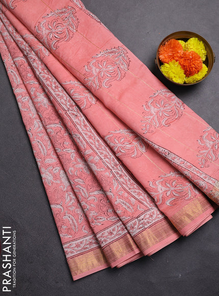Peach Chanderi Bagru Saree