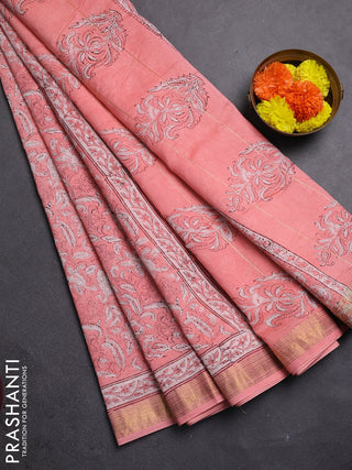 Peach Chanderi Bagru Saree