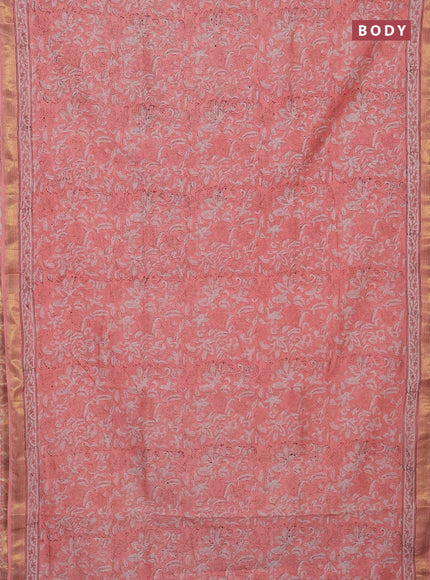 Peach Chanderi Bagru Saree