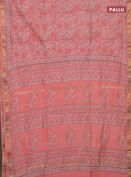 Peach Chanderi Bagru Saree