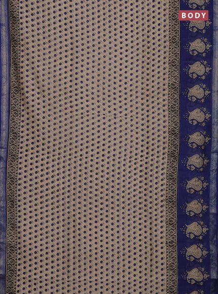 Beige & Blue Chanderi Bagru Saree