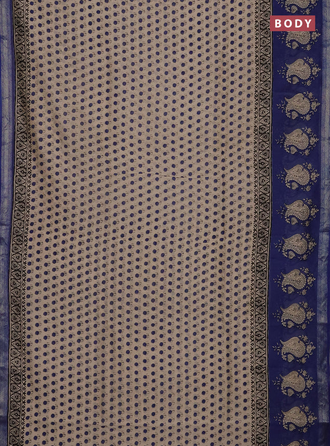 Beige & Blue Chanderi Bagru Saree