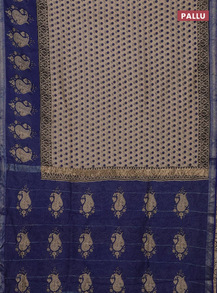Beige & Blue Chanderi Bagru Saree