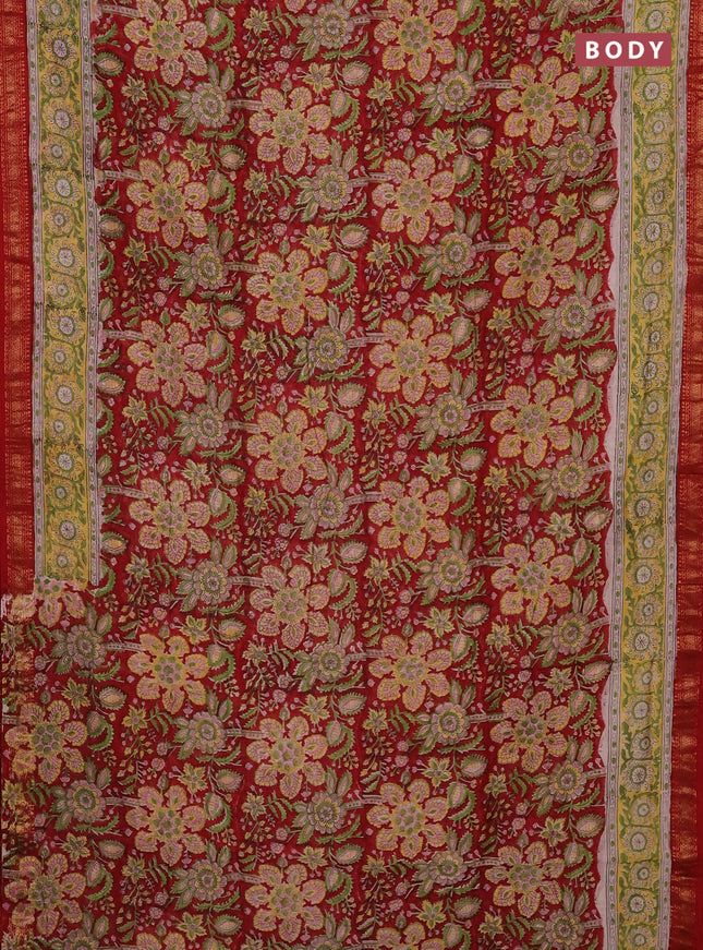 Maroon & Yellow Chanderi Bagru Saree