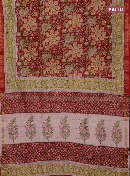 Maroon & Yellow Chanderi Bagru Saree