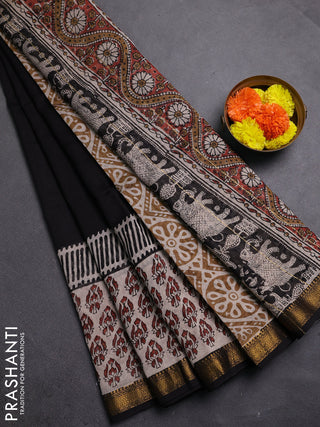Black & Beige Chanderi Bagru Saree