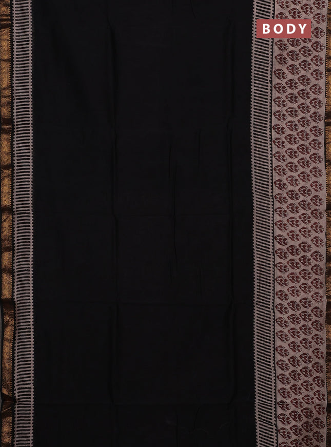 Black & Beige Chanderi Bagru Saree