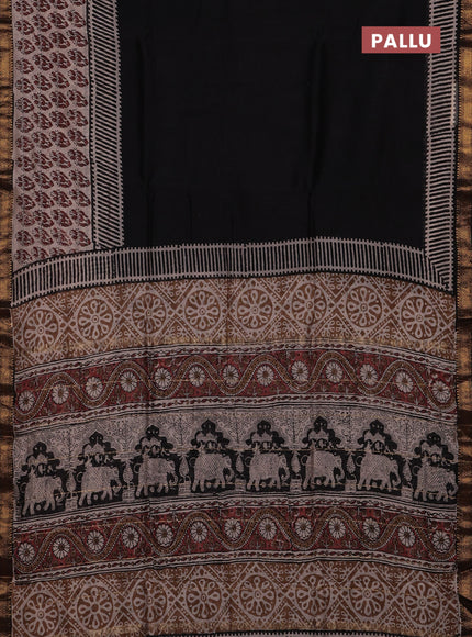 Black & Beige Chanderi Bagru Saree