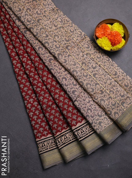 Maroon & Beige Chanderi Bagru Saree