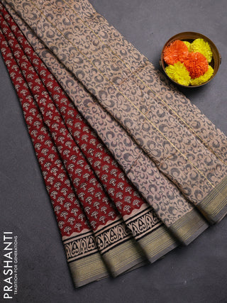 Maroon & Beige Chanderi Bagru Saree
