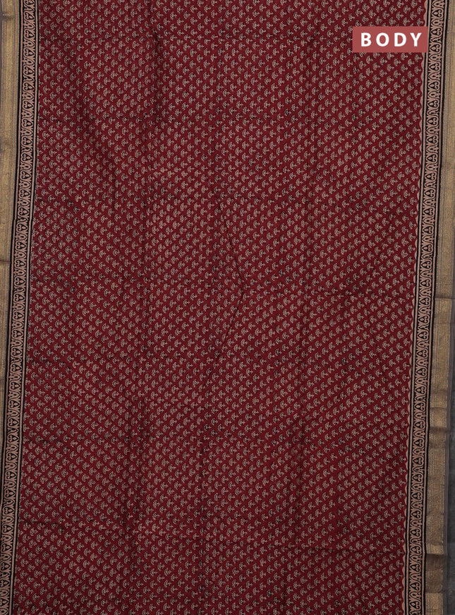 Maroon & Beige Chanderi Bagru Saree
