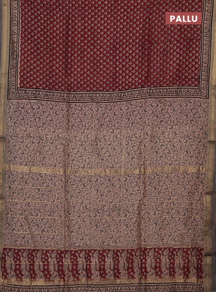 Maroon & Beige Chanderi Bagru Saree
